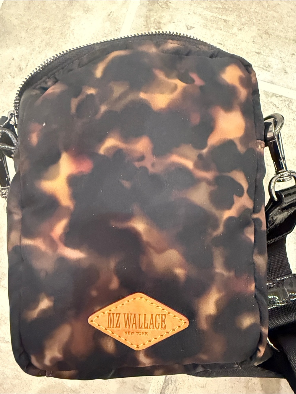 MZ Wallace Tortoise Print Crossbody Phone Bag – Black Nylon - Picture 6 of 12